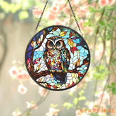 Stained Glass Colorful Owl Bird Suncatcher Stained Glass Window Hanging Decor Owl Ornament Gift for Mom Owl Stained